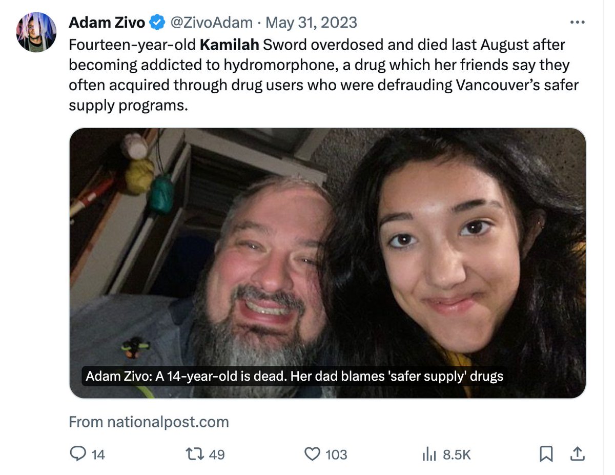 Pierre Poilievre, Elenore Sturko, Adam Zivo & other public figures on the right, used the tragic death of 14 year old Kamilah Sword to stoke a moral panic about BC's prescription hydromorphone program. But Coroner Dean Campbell has now found that dillies did not cause her death.