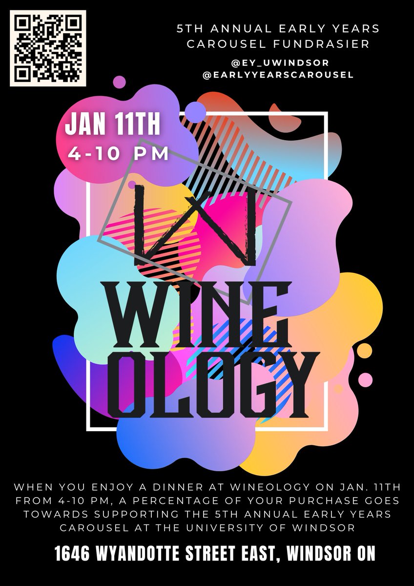 Tomorrow Night! 

So excited for our fundraiser tomorrow night at Wineology in downtown Windsor, 4-10pm.

Please come out to support the Early Years Carousel Event happening in March 2024. 

#fundraiser #earlyyears #teacher