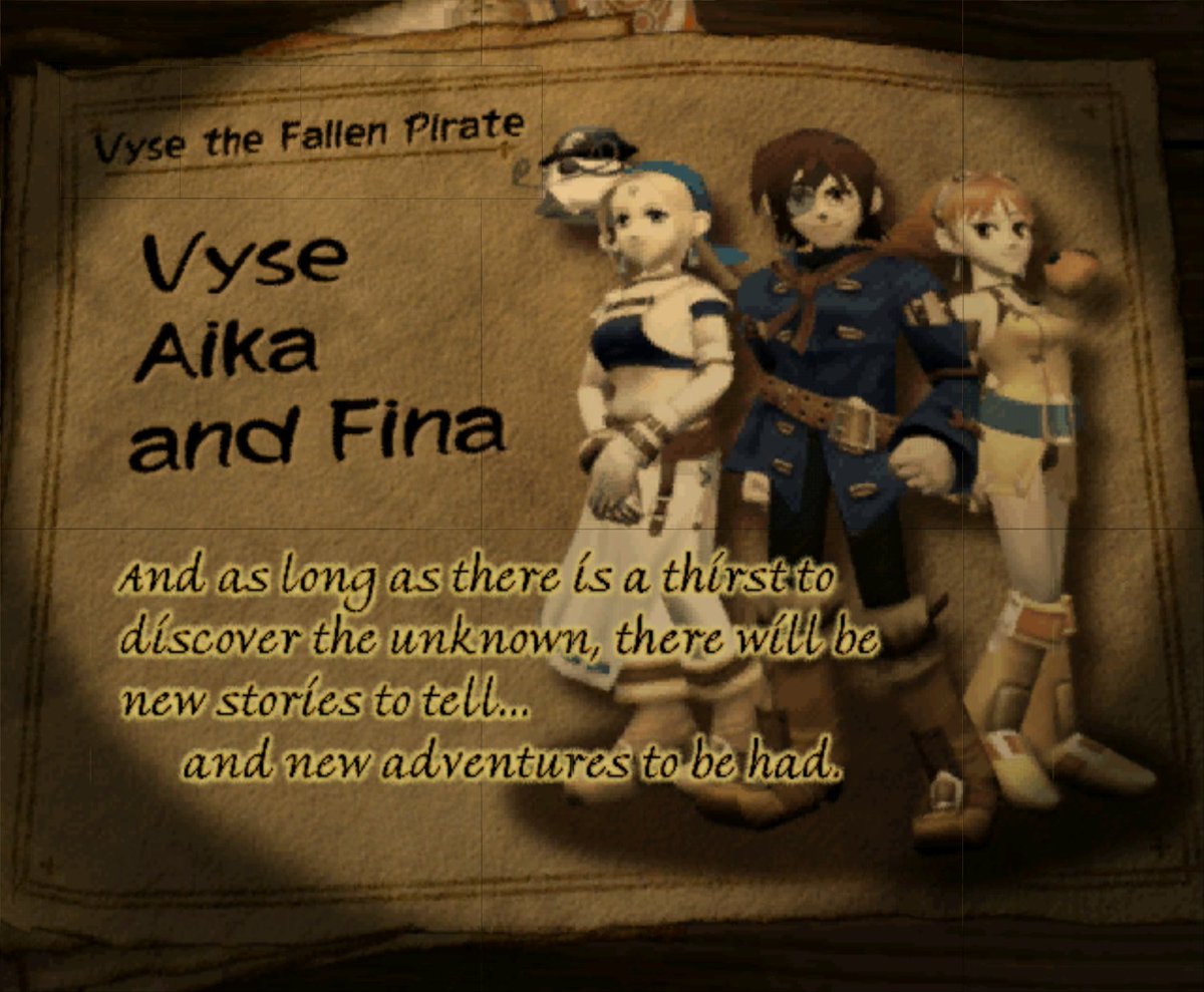 I replayed Skies of Arcadia. I think conceptually this is one of the coolest RPGs ever. The world & setting, the sense of exploration, the airship battles, the tightknit group of Vyse, Aika, and Fina—it's all a very fun and rewarding journey.