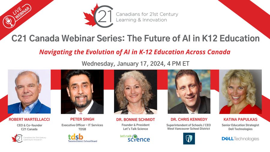 1 Week to Go! C21 Canada Leadership Webinar Series》》  The Future of #AI in #K12 Education>>Navigating the Evolution of AI》》a National Perspective. #CDNEdChat #shiftingminds. Reg here us06web.zoom.us/webinar/regist……
@Singhpeter