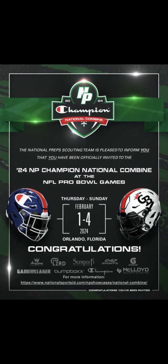 NehemiahMason14's tweet photo. Thank you for the invitation!! @NPShowcases @CoachBRaindrop @Bury_HornetsFB https://t.co/G0RbjqE3EQ