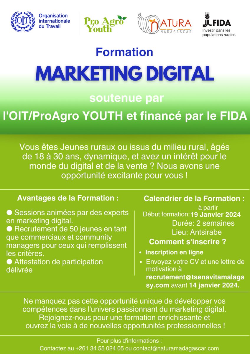 #oit 
#proagroyouth
#naturamadagascar
#FIDA 

Formation marketing digital pour les jeunes ruraux à Antsirabe.
