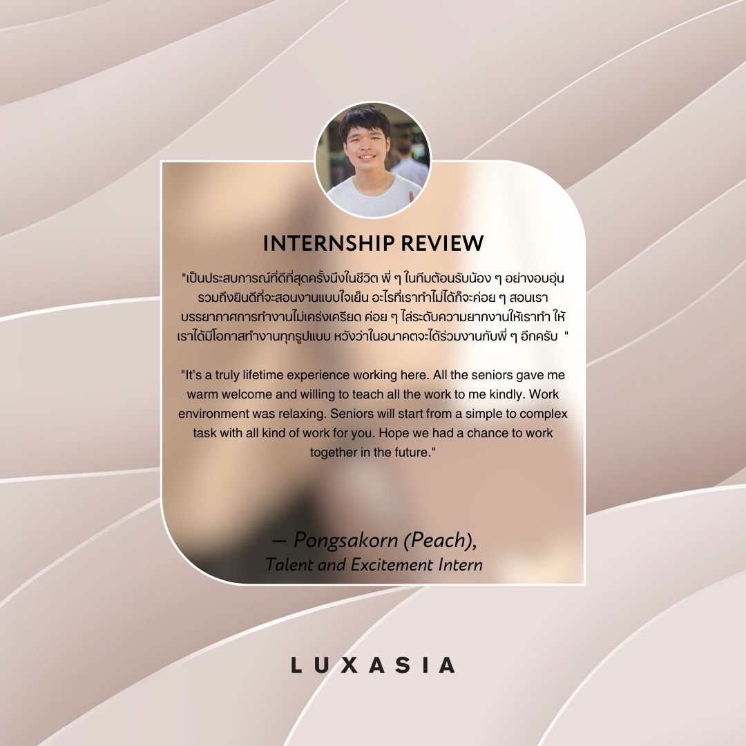 LUXASIA_TH's tweet photo. Experience life at LUXASIA to help with your degree and future career.
Here are some of our T&amp;E interns feedback. https://t.co/Zkto0SZG6p