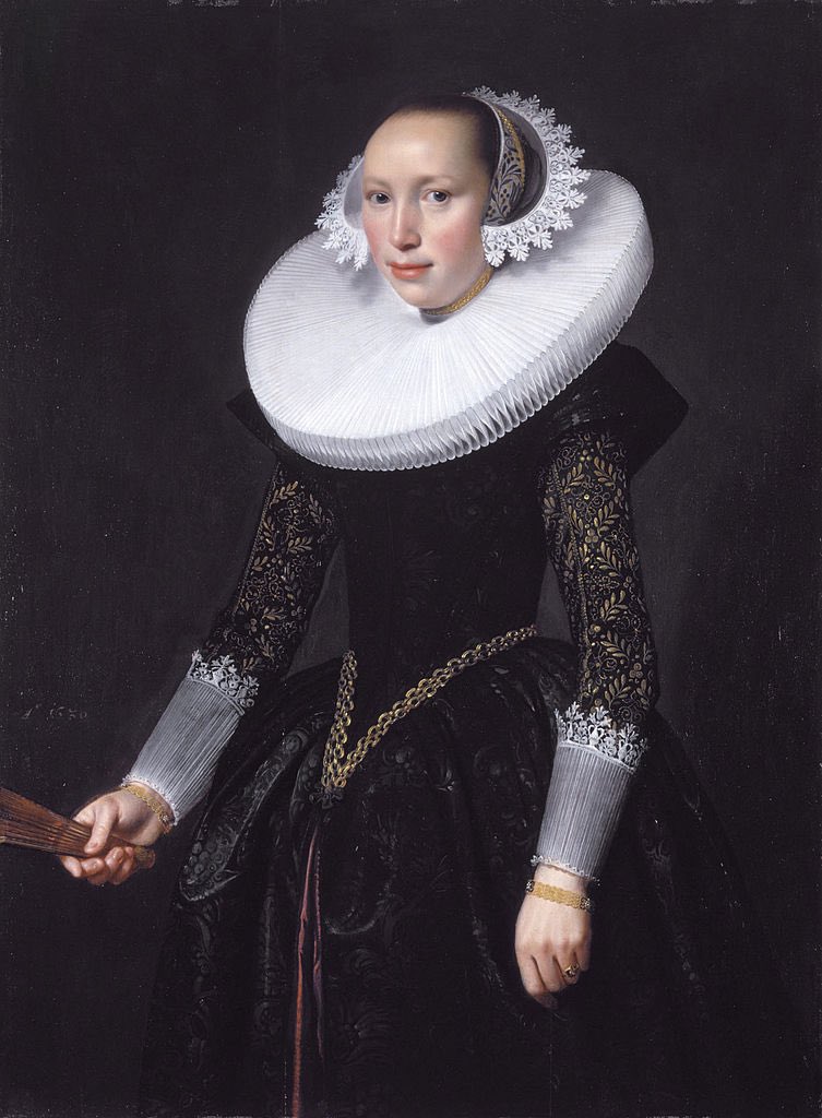 Major fashion statement of 1630: the cartwheel ruff, here worn by an unknown woman and painted by Nicolaes Pickenoy, whose day was today.
