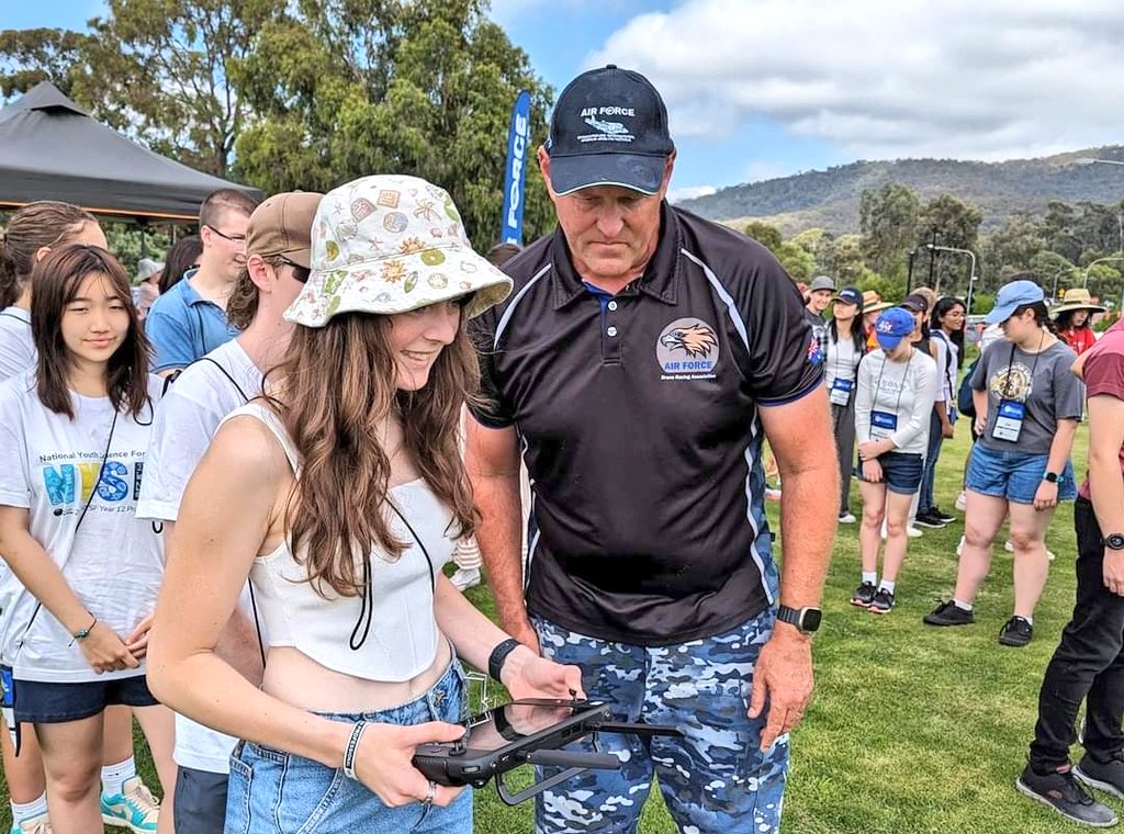 AUADRT's tweet photo. Ripping up a track with @NYSFoz! Our mates from @AusAirForce #DroneRacing Team launched a great demo for #NYSF at #ANU this morning! Such great #STEM'ers with great questions!
#SendIt!
@ChiefAusArmy @AustralianArmy @FORCOMDAusArmy @CAF_Australia @RAAF_ACAUST @WOFFAF @RAAF_ACWOFF https://t.co/WkzDNedHwp
