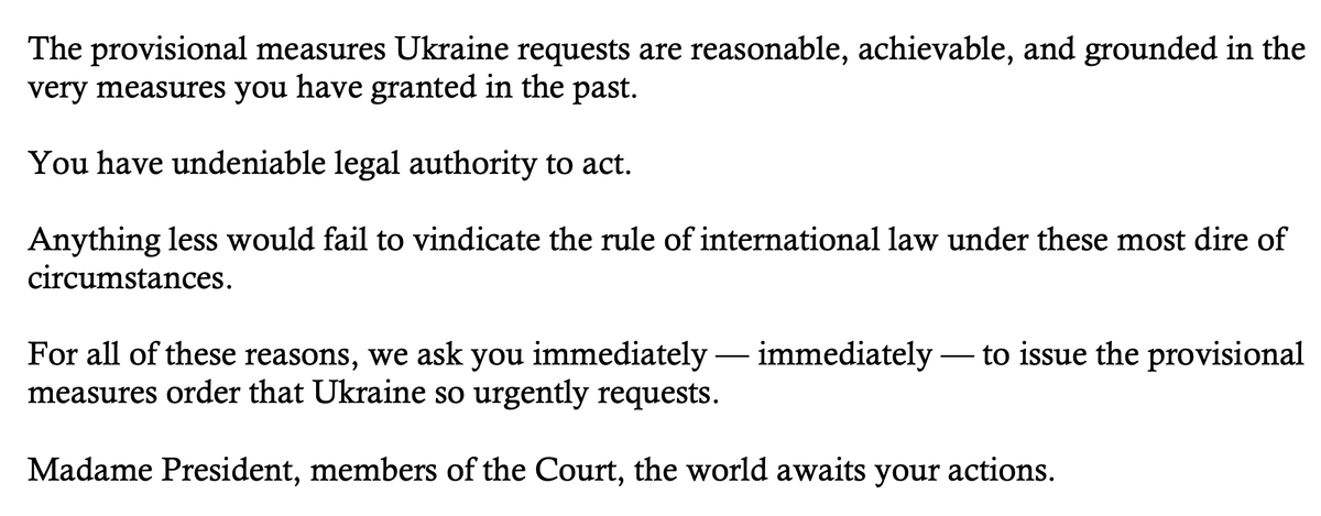 At this stage, the law is on South Africa's side. Its team made the necessary legal arguments, quite effectively. But they also made a powerful moral appeal to the Court to follow the rules laid down in its prior cases, without fear or favor. As did Ukraine, two years ago: