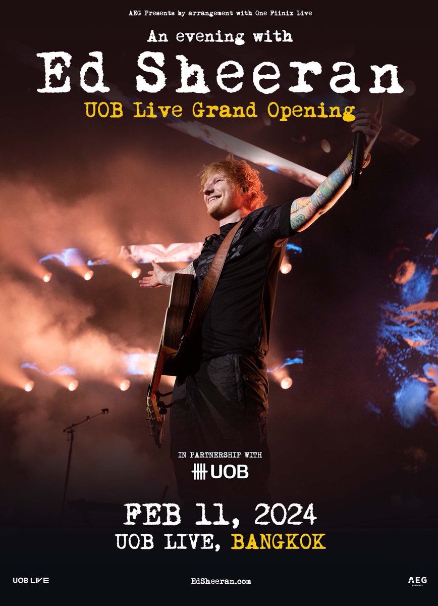 UOBLIVEBANGKOK's tweet photo. Here we go! Delighted to announce Ed Sheeran will be the feature artist for our Grand Launch on Feb 11. https://t.co/CieZBqpE1L