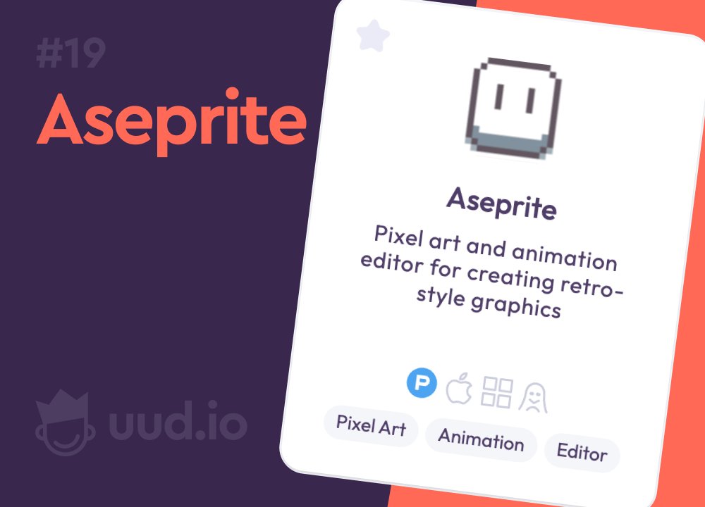 Aseprite
aseprite.org
- - -   
Pixel art and animation editor for creating retro-style graphics.
- - -   
ピクセルアートとアニメーションエディターを使用してレトロスタイルのグラフィックを作成する
- - -  
→ uud.io   
- - -  
#UXUI #Design #UUD #デザイン
