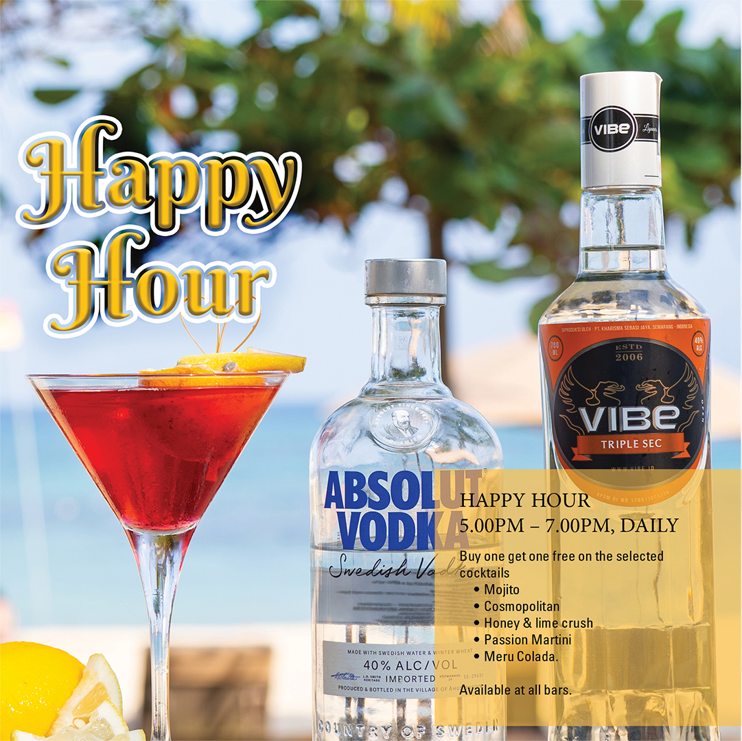 merusaka's tweet image. Celebrate with our Happy Hour from 5 pm to 7 pm. Indulge in complimentary selected cocktails add a sparkle to your evenings.

For more info and reservation, contact us at fbreservation.merusaka@meruhotels.com or WhatsApp +62 821 4508 2714.

#merusakanusadua #cullinary #happyhour