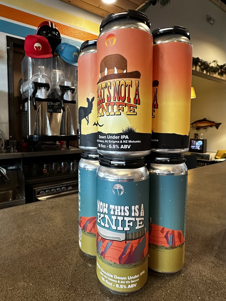 That’s Not A Knife.
Now This Is A Knife! 

Our super juicy Down Under IPA has been one-upped by the newcomer – a Double Down Under IPA with AU Galaxy &amp; AU Vic Secret hops! For a limited time, you can enjoy them side-by-side while they last and pretend January is summertime! 🇦🇺 🇳🇿