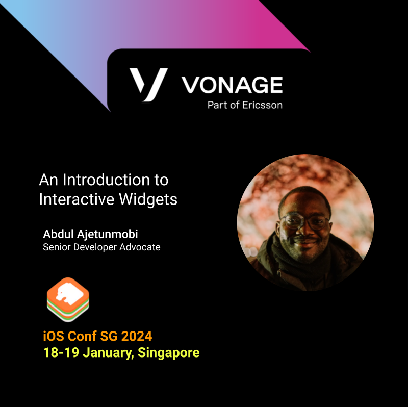 VonageDev's tweet photo. 🥳We are excited for @abdulajet as he will speak at @iosconfsg in #Singapore. Join his talk from 18th - 19th January and get limited edition Vonage #ios  stickers!

#developers #iOSConfSG #iosdevscout #swift #techconference #coders https://t.co/mjLnPTTMp6