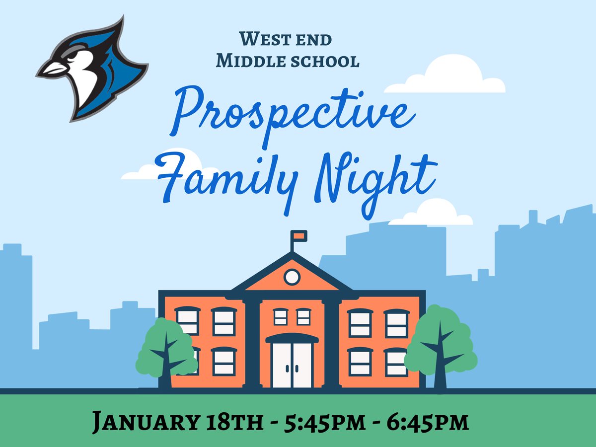 Calling all potential Blue Jays - come check out our nest next Thursday, 1/18. You can tour the school, talk to current students and staff and see all the cool things West End has to offer. #WestIsBest <a href="/SylvanParkPTO/">Sylvan Park Elementary PTO</a> <a href="/EakinEagles/">Eakin IB World School</a> <a href="/WaverlybelPTO/">Waverly Belmont PTO</a> <a href="/CLEMengineer/">Carter-Lawrence Elementary an Engineering Magnet</a> <a href="/JGHornets/">JuliaGreenElementary</a>