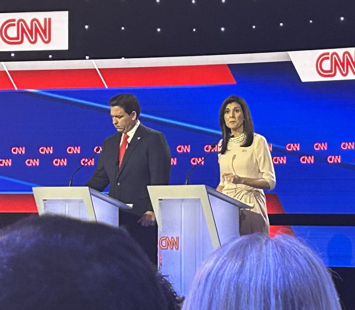 FrankLuntz's tweet image. There is no way in hell President Biden could stand up in a debate against either of these candidates.  #GOPDebate