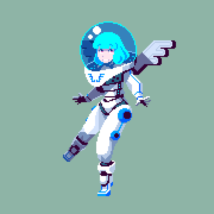 1girl solo green background blue hair full body space helmet spacesuit  illustration images