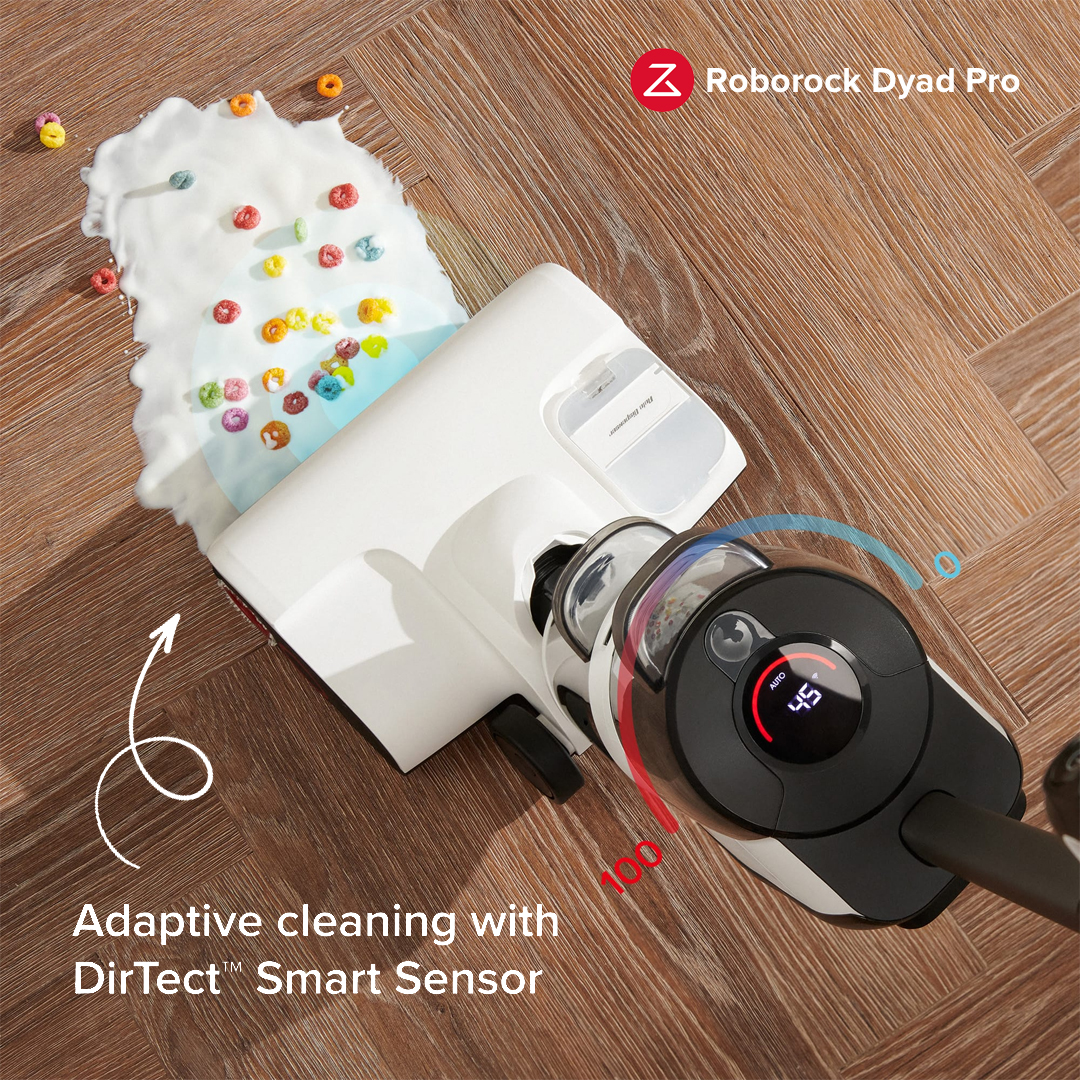 Roborock Dyad Pro automatically adjusts its cleaning power and water flow for the perfect clean when detecting how dirty the floor is. The on-screen LED indicator tells you where the dirt is so you know where to focus.

Experience this today! #stickvacuum #wetmess #vacuummop