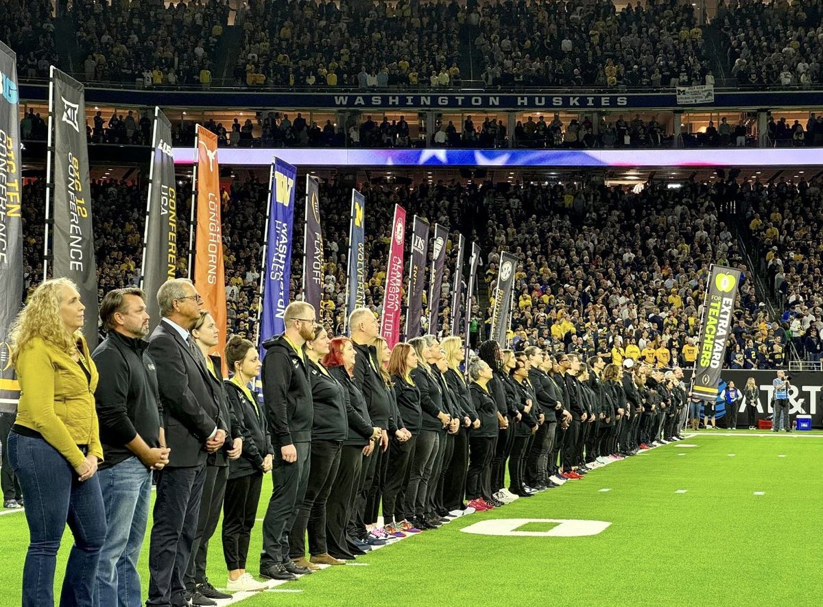 ShellJeoffroy's tweet photo. An outstanding weekend honoring teachers at the Championship Game!Our @NTOY23 cohort felt the love! 
Deeply honored to represent and advocate for this prestigious profession!
Heart FULL of gratitude 💚💚
@CFPExtraYard @EckrichMeats @CCSSO @tasanet @Region10ESC @IrvingISD @teainfo https://t.co/GIR8QUzfqD