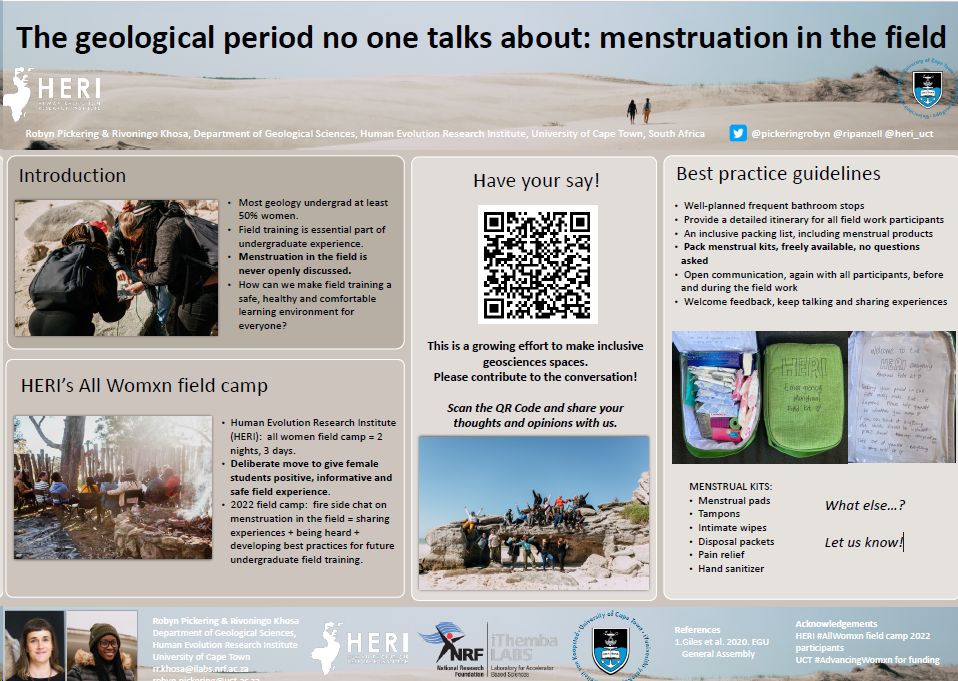 The geological period no one talks about... At least half of students are likely to experience menstruation during field training. Yet, this issue remains unspoken of at best, taboo at worst. We want to change that. Join us: bit.ly/3Sw9gf0