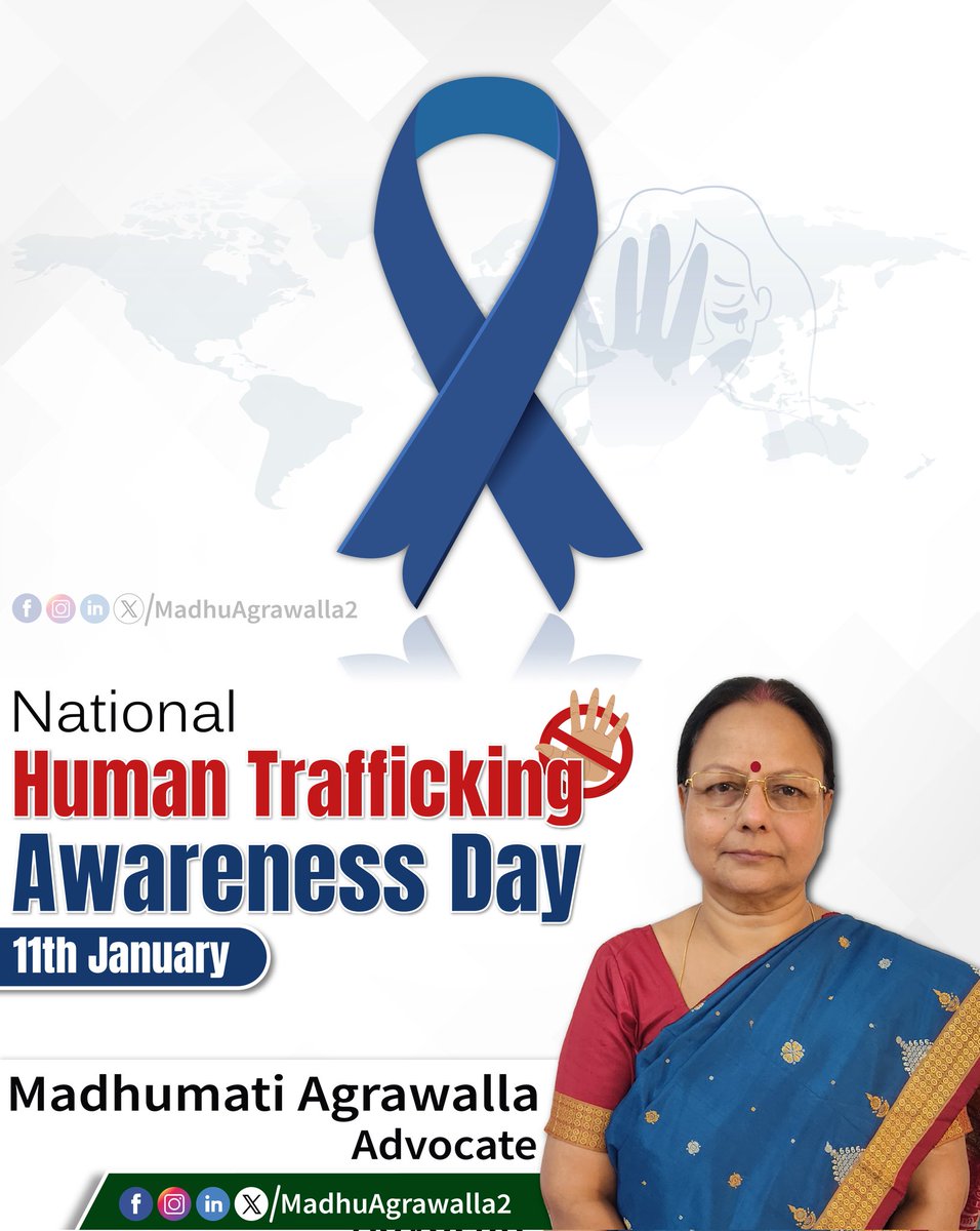 MadhuAgrawalla2's tweet photo. #HumanTrafficking is a heinous organized crime leading to exploitation of victims for forced labor, organ harvesting or commercial sexual abuse. On #NationalHumanTraffickingAwarenessDay, let us unite, educate, raise awareness, and support organizations combatting trafficking. Together, we can empower survivors, bring traffickers to justice, advocate for stronger legislation thereby build a world free from exploitation. #EndHumanTrafficking #HumanTraffickingPreventionMonth #HumanRightsViolations