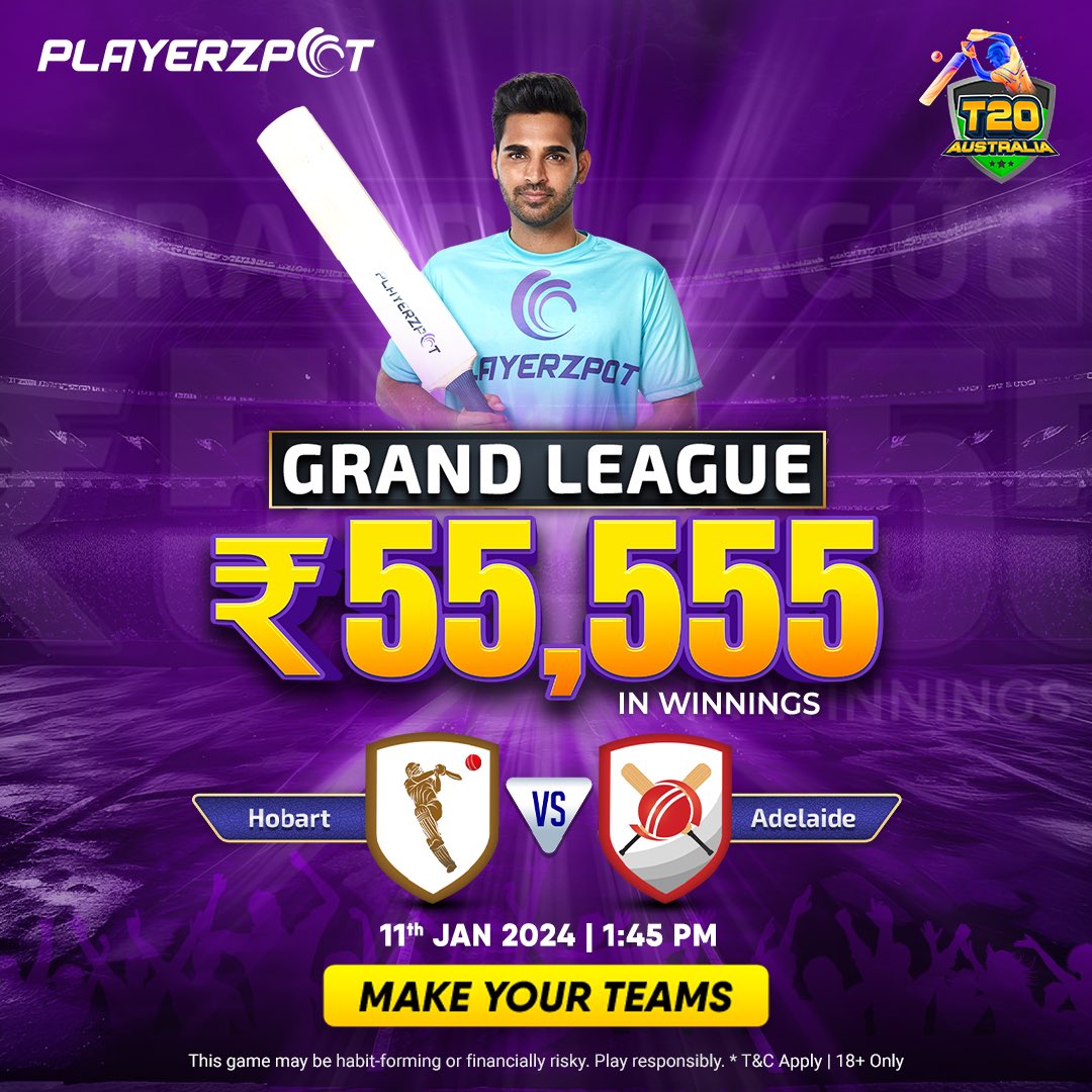 PlayerzPot's tweet photo. Let's Get Those Winning!🤑💰
Strikers will take on Hurricanes today in Australian T20 League🏏
So start creating your winning teams in the Grand League to win rewards upto ₹55,555!😲💸😍
Join now : https://t.co/Rbdylpiguo
#Fantasy #PlayerzPot #T20 #BBL https://t.co/dFKkNuOqCZ