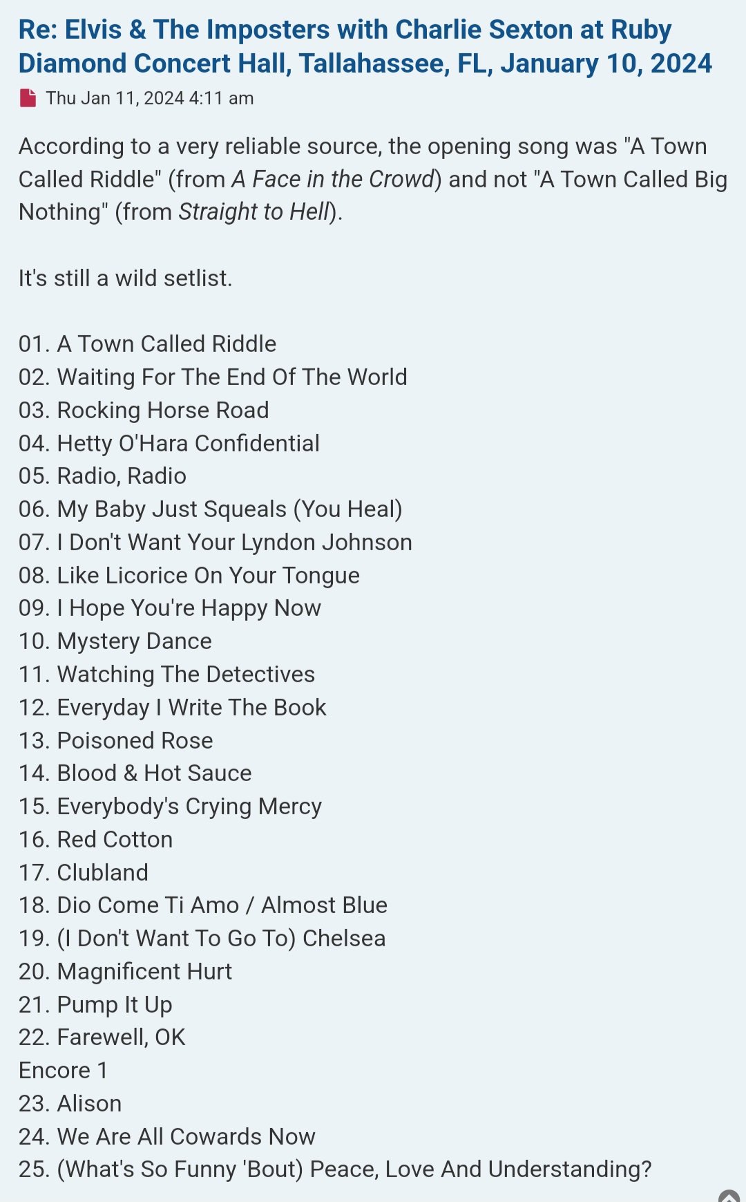 Elvis Costello Tour 2024 Setlist - rodi lorrie