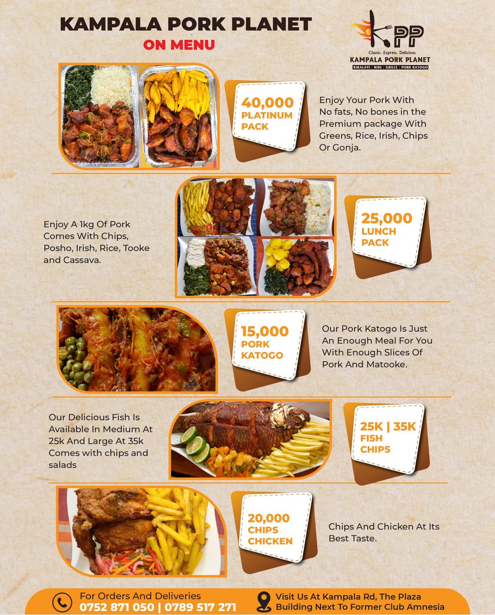PorkPlanet1's tweet photo. January PorkMenu!! Visit us or call 0752871050 for Deliveries in Kampala. https://t.co/Jg3aHRh99v