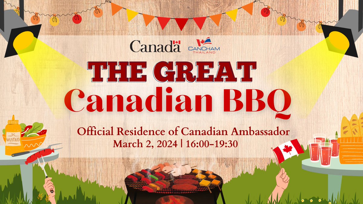 📣SAVE THE DATE!
🍁 Join us in The Great Canadian BBQ 2024!🇨🇦
The event will feature Canadian-style BBQ, many foods &amp; beverages, music, raffle prizes, and much more!

🗓️March 2, 2024, 16:00 - 19:30 at The Official Residence of the Canadian Ambassador

Stay tuned for ticket sales!
