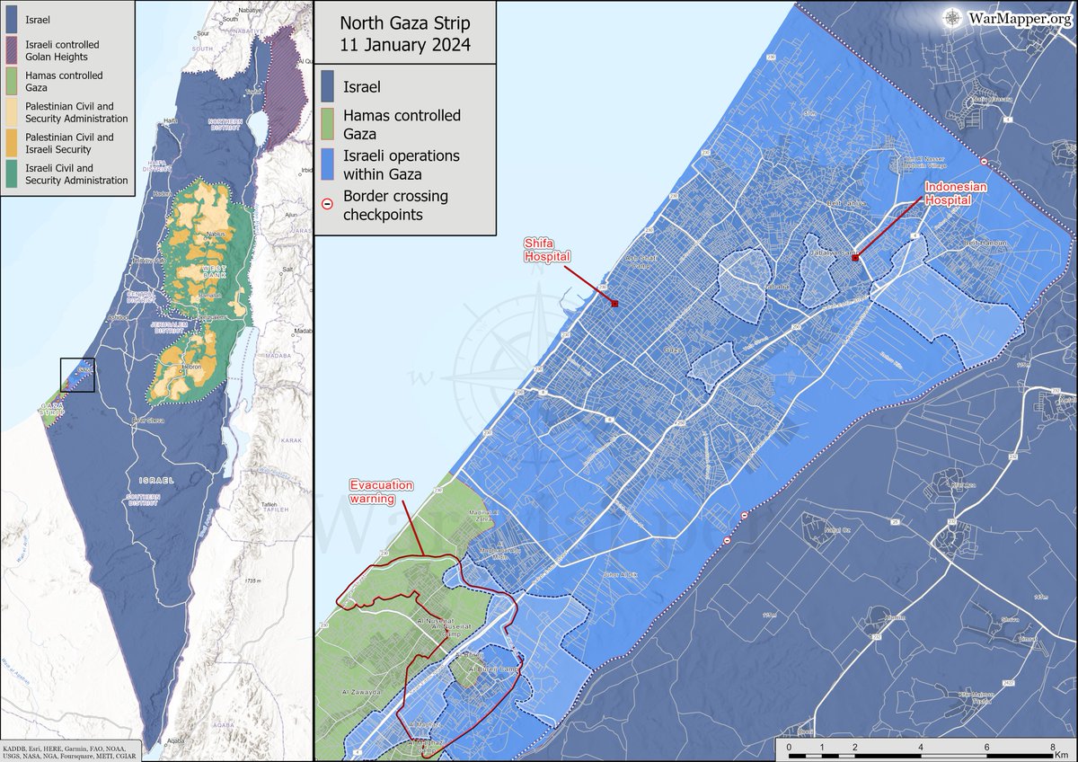 War_Mapper's tweet photo. Gaza update:

Main combat operations in the north of Gaza have come to an end, though there is still an IDF presence.

The IDF has encircled Al Bureij camp and advanced south along the Salah Al Deen Road.

The IDF has also continued to expand its control in the Khan Yunis area. https://t.co/Q7XmnxzQAN