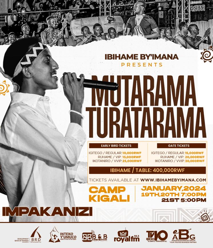 Ibihame_cyane's tweet image. IMPAKANIZI ya GASANA 
ka GASAMAGERA  
ka RUGENZABATWA 
rwa MAKUBA  
Igitaramo arimo barahimbarwa
Ni impamo!

Gura itike yawe nonaha kuri :

ibihamebyimana.com 

Naho ubundi..
#intore z' u #Rwanda 
#MutaramaTuratarama 
#umuco #gakondo 
#agatigaturike