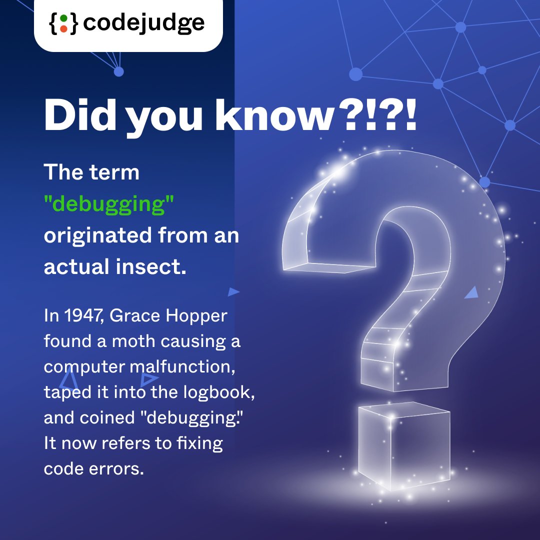 CodejudgeHQ's tweet image. Learn something new!

#didyouknow #debug #coding #error #softwaredeveloper #webdeveloper