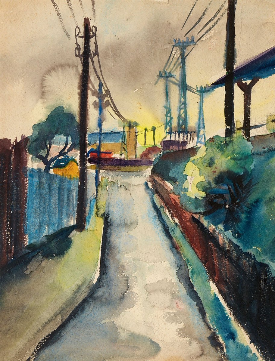 Next to the Railway, 1930
:
Watercolour and ink over pencil 
:
Elfriede Lohse-Wächtler(1899-1940)
#GermanArt   #Watercolour  #art