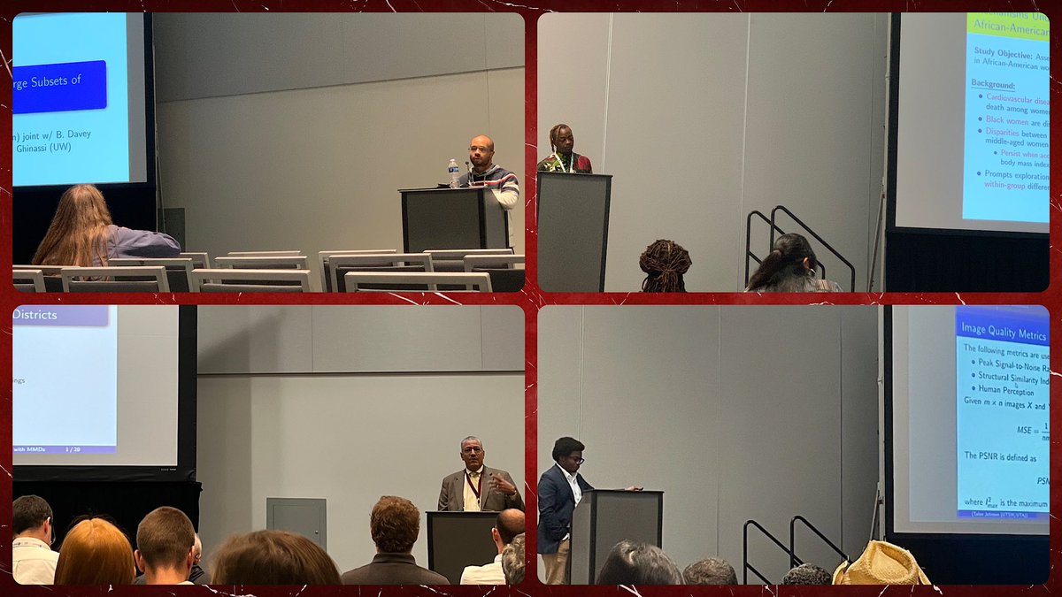duanecoop's tweet image. Last week at #JMM2024 had research presentations by @Morehouse Mathematics alumni (clockwise from upper left) Bobby Wilson ’10, Raphiel Murden ’08, Talon Johnson ’16, and yours truly, Duane Cooper ’82.