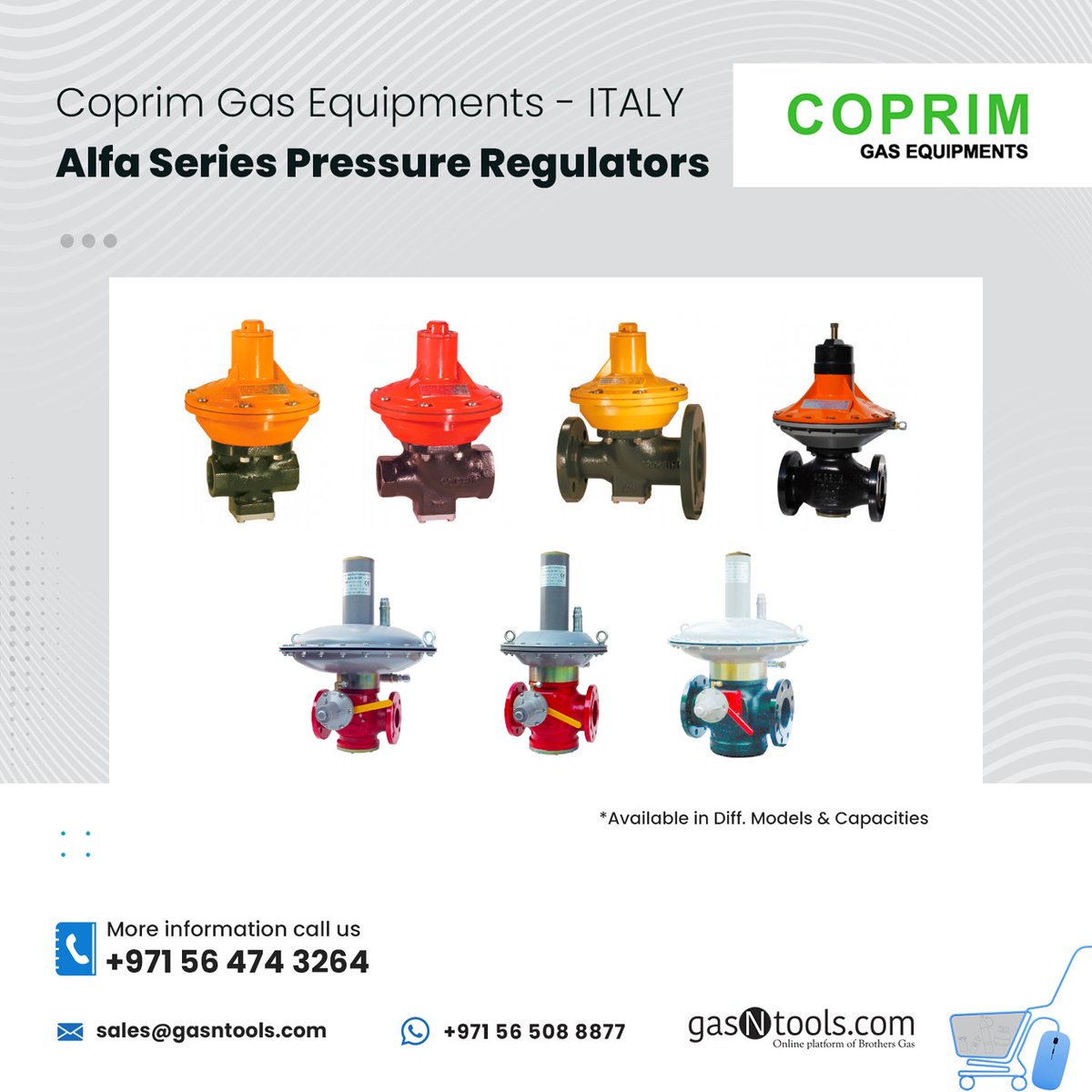 GasNtools's tweet image. Coprim Alfa Series Pressure Regulators– Italy 🇮🇹

📞 Call: +971 56 474 3264
💬 24/7 WhatsApp: +971 56 508 8877
📧 sales@gasntools.com
🌐 gasntools.com

#gasntools #brothersgas #regulators #gasequipments #MENA #UAE #KSA #Africa #Asia #Europe