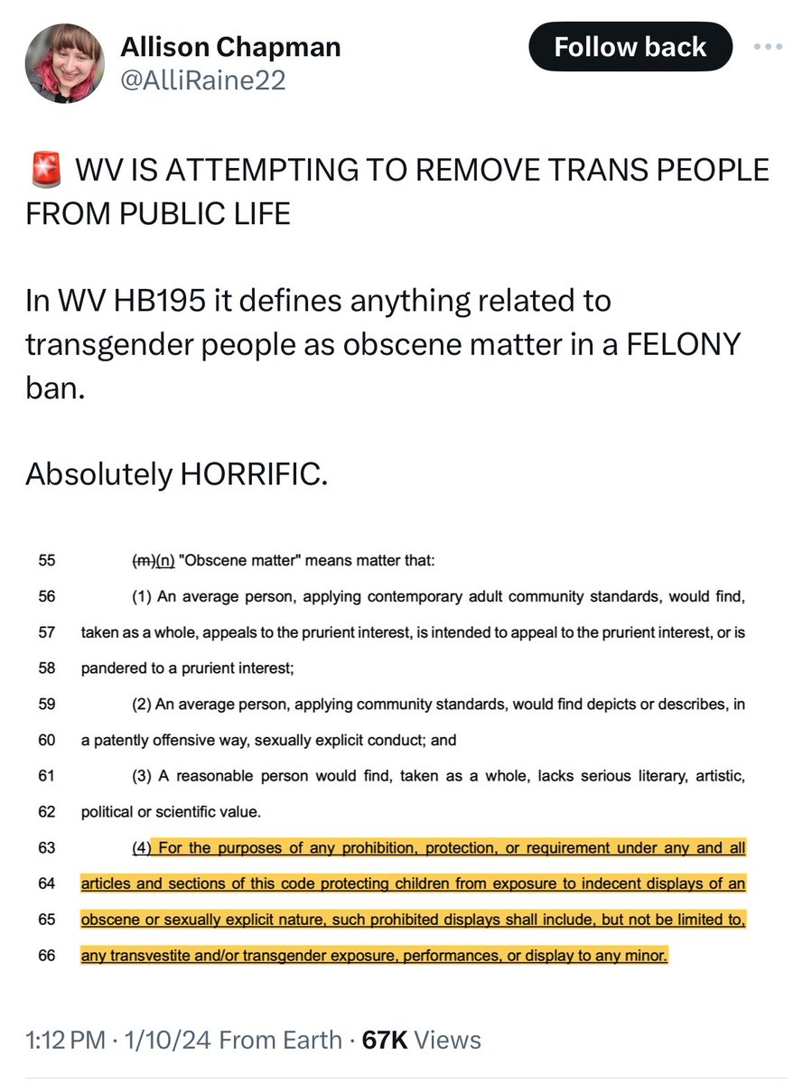 ZachWLambert's tweet image. These are 2 of 79 new anti-trans bills (seeking to block trans people from legal recognition, education, healthcare, and public existence) introduced so far in 2024.

79 bills in 10 days.

Add that to the 175 bills carried over from 2023 and that’s 254 anti-trans bills in state…