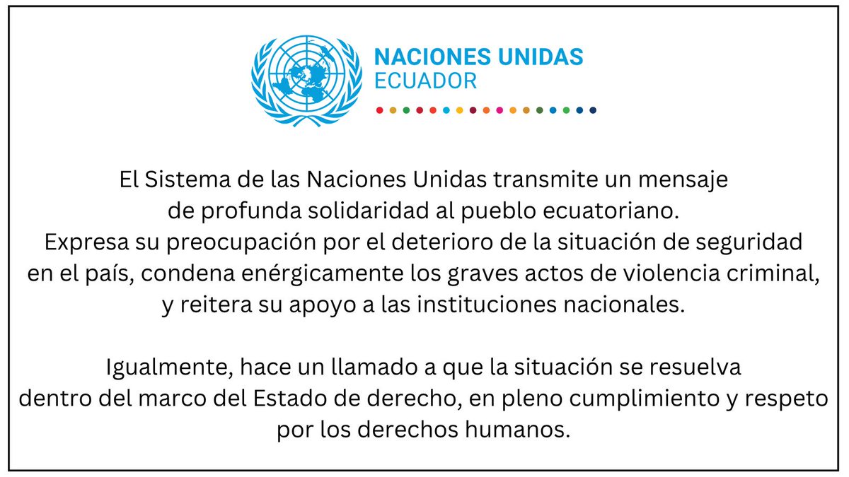 La Organización de Naciones Unidas rompe el silencio ante los acontecimientos ocurridos en Ecuador y vean nada más que piden: Que se respeten los Derechos Humanos de los delincuentes. ¡TREMENDA BURLA!