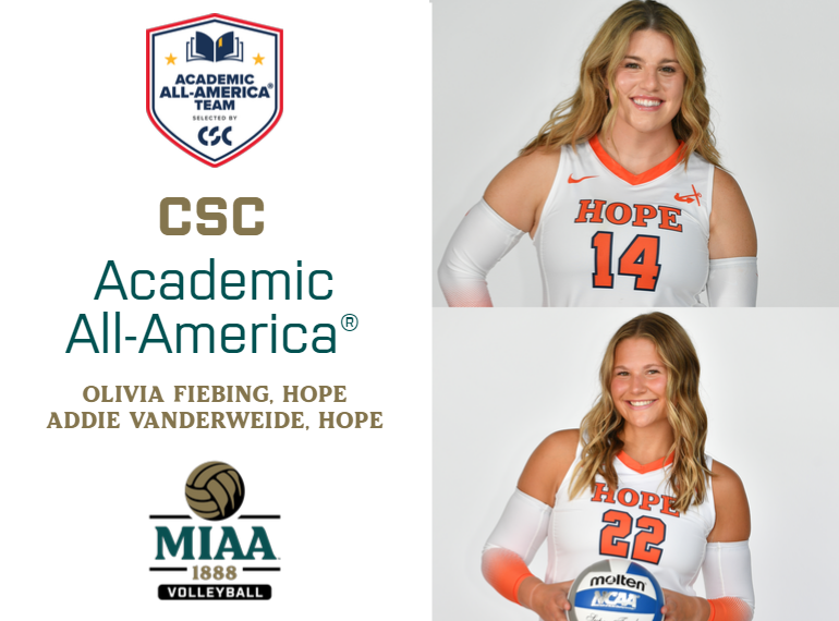 MIAA1888's tweet photo. Both Olivia Fiebing and Addie VanderWeide of @HopeAthletics were selected to CSC Academic All-Americaยฎ Volleyball Teams! ๐
Read the Hope Athletics release at https://t.co/wnDKTXo1oW.
#D3MIAA #MIAAvb #GreatSince1888 https://t.co/juFcK5G1vk