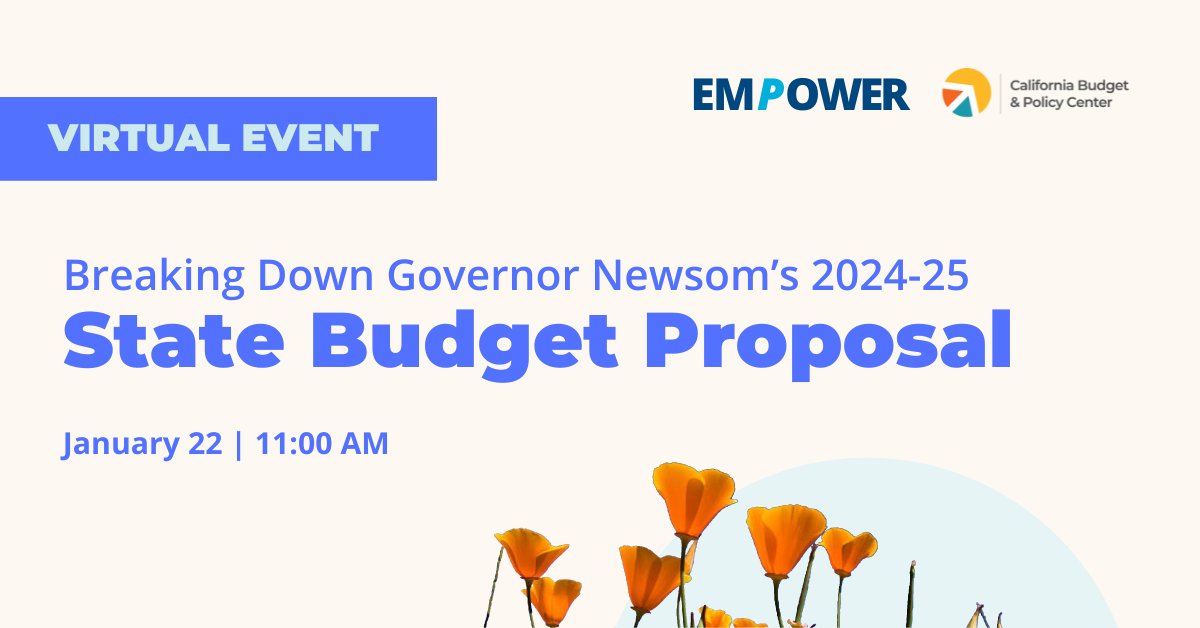 California Budget & Policy Center (@calbudgetcenter) on Twitter photo How will policymakers navigate a tough #CAbudget year? 
Budget Center policy experts will dive deep into that and what the proposal means for Californians.
⚡ Join us on 1/22 to learn more. RSVP below: 
calbudgetcenter.org/event/breaking… How will policymakers navigate a tough #CAbudget year? 
Budget Center policy experts will dive deep into that and what the proposal means for Californians.
⚡ Join us on 1/22 to learn more. RSVP below: 
calbudgetcenter.org/event/breaking…