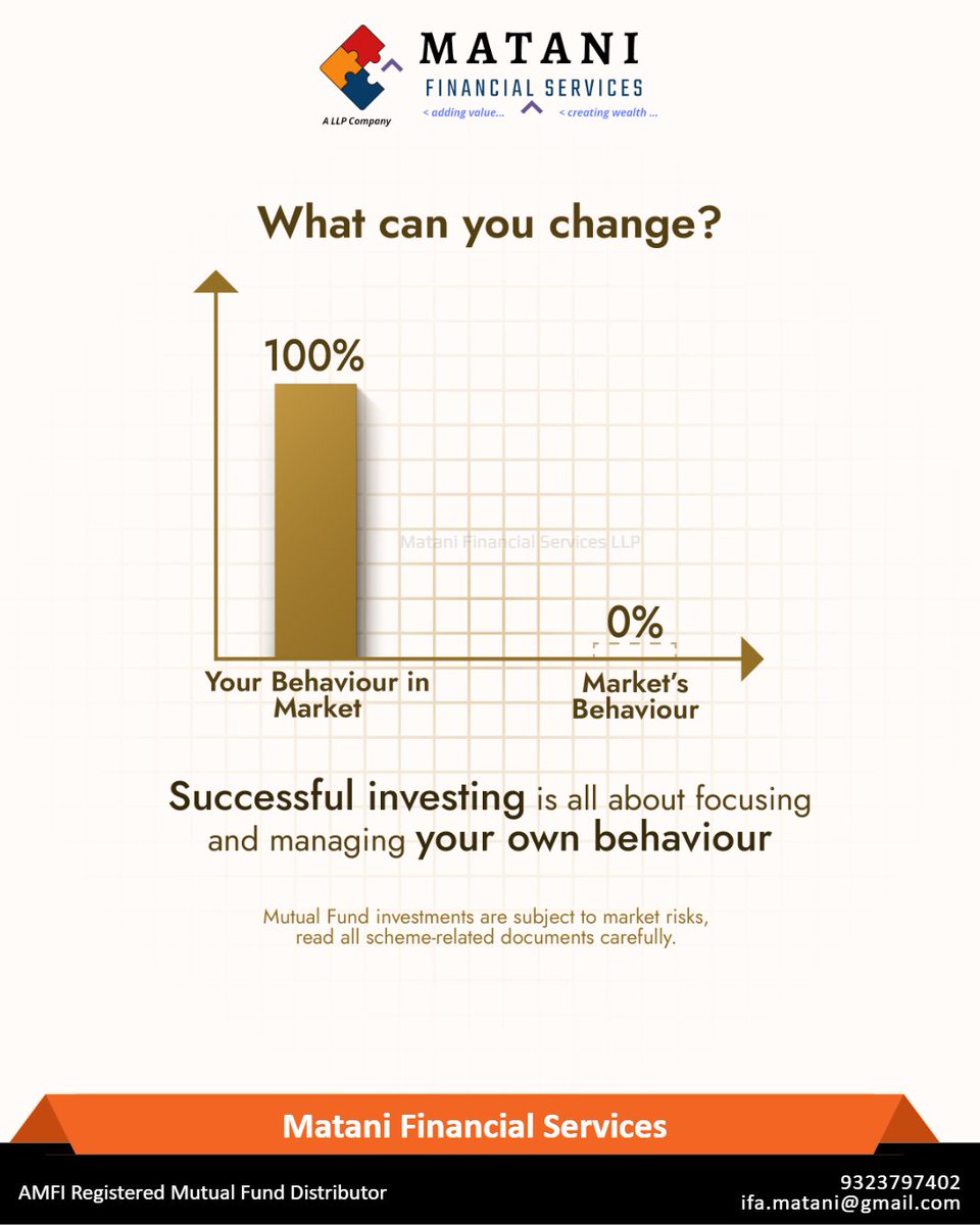 Matani_FinServ's tweet photo. Optimize investments with disciplined behavior 📈: prioritize long-term goals, diversify portfolios 🌐, avoid emotional reactions to market fluctuations, and stay informed 📰. Consistency and patience are key for enduring financial success ⏳💰 https://t.co/MZ4cjODw5S