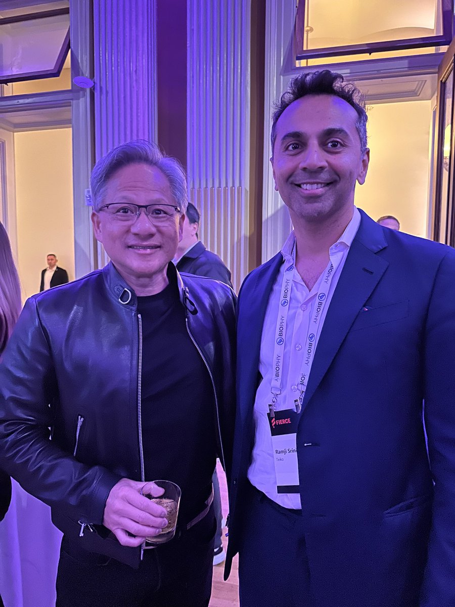 Got to meet @nvidia’s legendary Jensen Huang at #JPM24 thanks to @RecursionChris ‼️