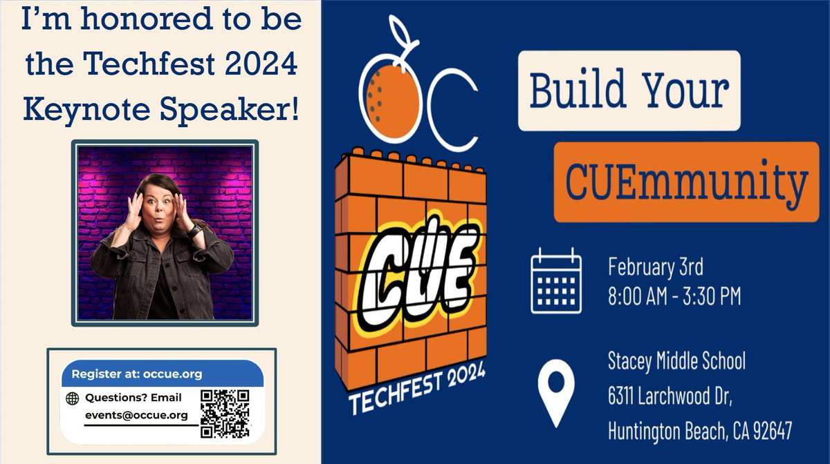Honored to be the Keynote Speaker at @occue Techfest 2024! SoCal #Teachers -- hope to see you there! 🍊 Info + registration: occue.org #CUEmmunity #WeAreCUE