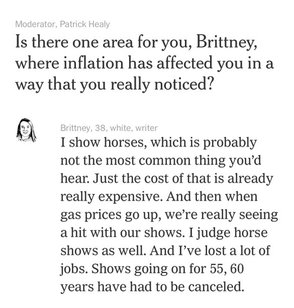 step outside of your woke elite bubble and see how inflation hit real america (the horse dressage community)
