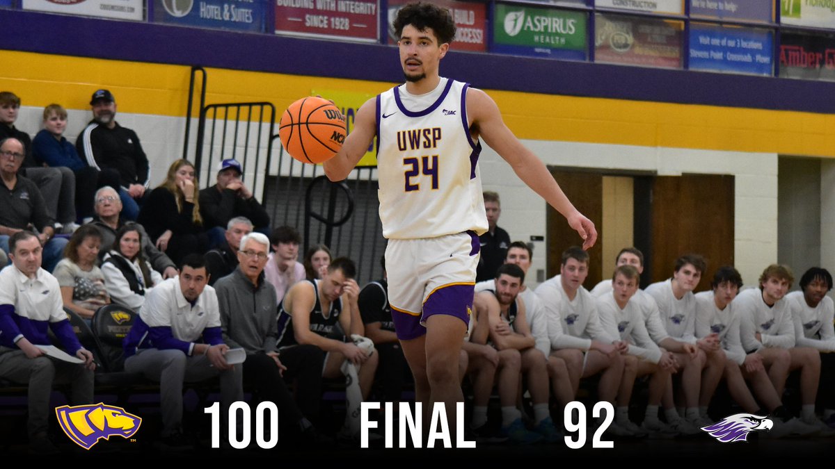 UWSPAthletics's tweet image. .@PointersMBB gets 24 from #24 Josiah Butler to topple #9 UWW! #Pointers hit century mark for 1st time since 2011!