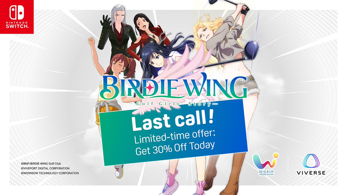 Last call! 🚨 The limited-time 30% off deal for the BIRDIE WING Switch game ends today at 23:59. Updates and DLC will continue to be released in the future ⛳️ 🎮✨ Now's your chance to elevate your golf skills: htcvive.co/41Wffig #バディゴル #BW_golf #BIRDIEWING