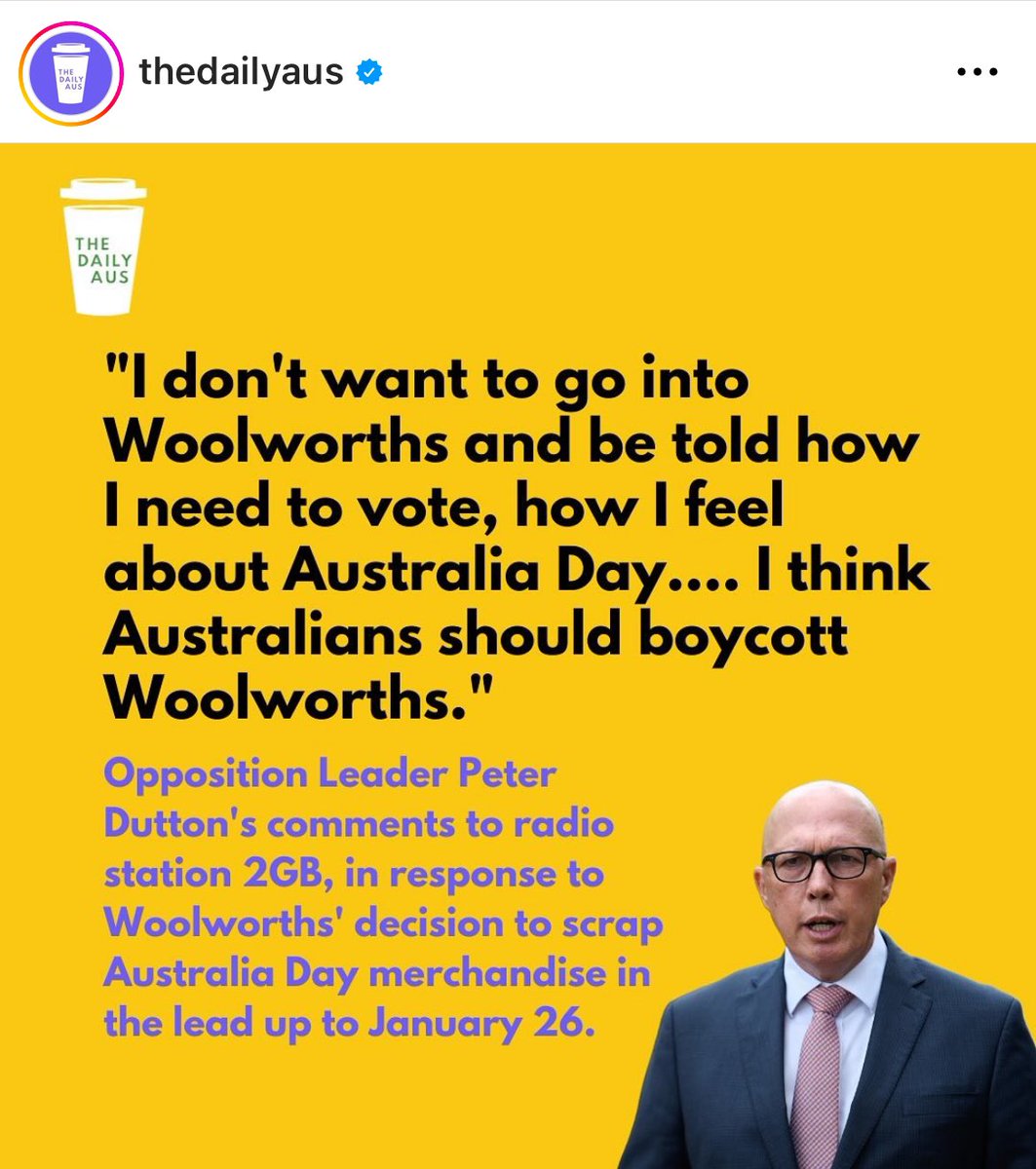 180,000 hard working Australians work for Woolworths. I did for 20yrs. They are a great company. For <a href="/PeterDutton_MP/">Peter Dutton</a> to use division and tell people to boycott is a new low for this scumbag egged on by his mates in the right wing media. This behaviour is un-Australian and wrong