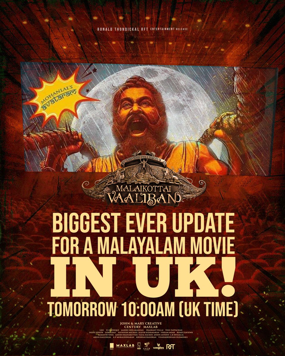 abdulrishad_'s tweet photo. Today 3:30 pm IST.....! ⌛

#MalaikkottaiVaaliban UK Update....!

Wait for it...! 🔥

UK Booking started @FilmsRft

@Mohanlal | #Mohanlal
#VaalibanVaraar 
#VaalibanOnJan25 https://t.co/6EZhEaikOJ