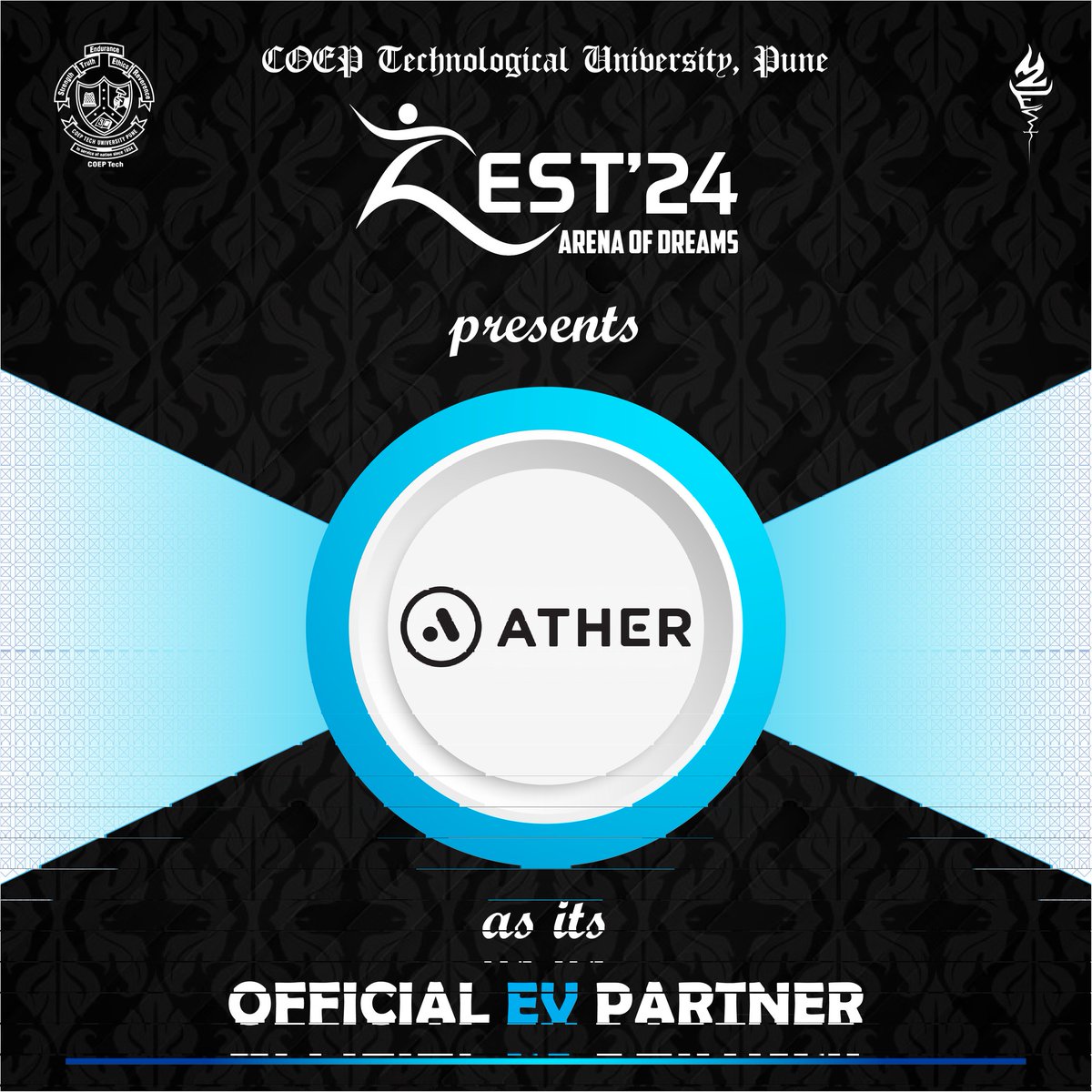 CoepZest24's tweet photo. COEP Tech ZEST'24 is delighted to announce Shaw Ather as its Official EV Partner. https://t.co/tb6bg4UZCH