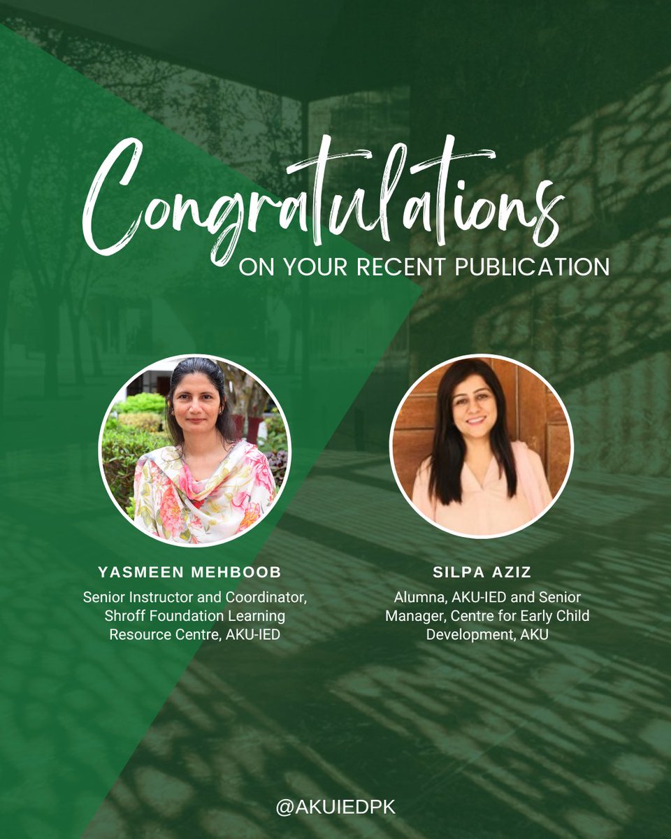 akuiedpk's tweet photo. 🎉 Congrats to our faculty, Yasmeen Mehboob, and alumna, Silpa Aziz, on their recent publication, "Online Early Childhood Teacher Education Program," in the Journal of Literacy Information & Computer Education! 📚🌟
Read 👉 https://t.co/vdBpOObu4n
#AKU #AKUIED #Pakistan #ECED https://t.co/KfkKRdmxy0