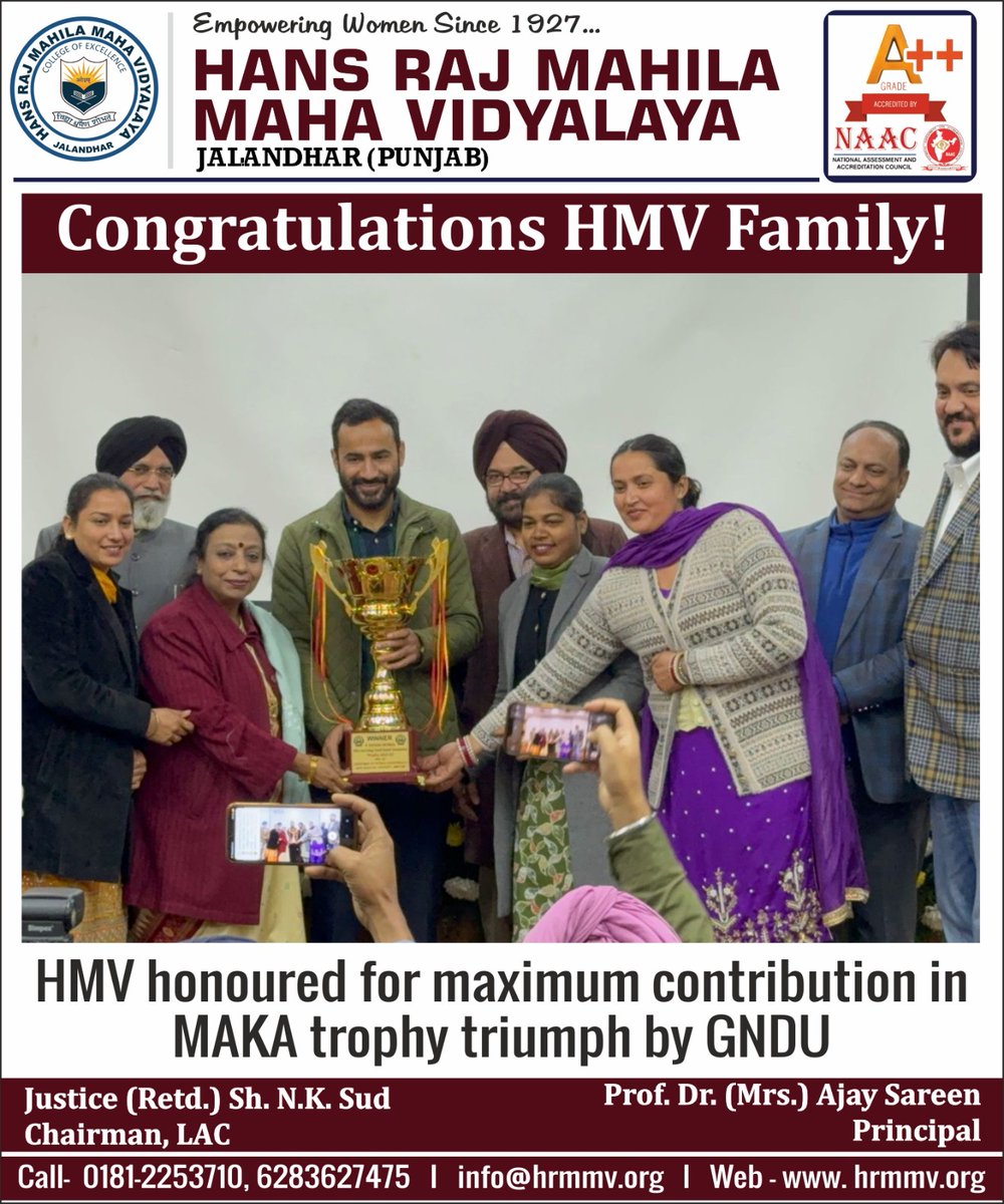 Warmest Congratulations to HMV Family for contributing the maximum score towards the historic triumph of Guru Nanak Dev University in lifting the prestigious MAKA trophy for 25th time.
#hmv #jalandharcity #punjab #india #amritsar #gndu
