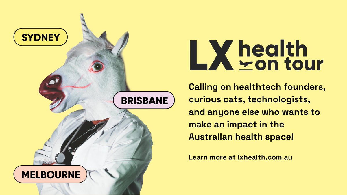 🤔Curious to learn more about Australia's leading HealthTech Accelerator Program?

🤔Want to connect with fellow HealthTech founders?

🤔Looking to commercialise your HealthTech solution?

Check out our upcoming AMA sessions:
eventbrite.com.au/cc/lx-health-o…