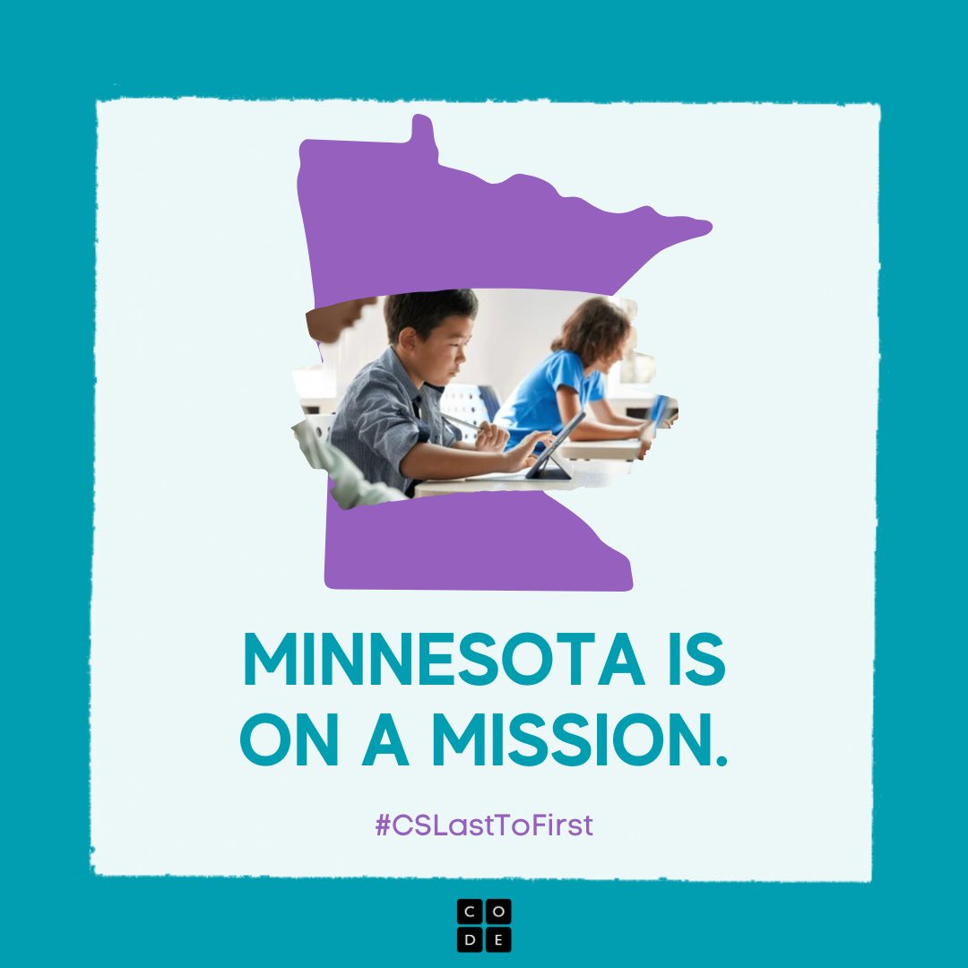 Today, Minnesota ranks last in access to high school computer science, which also means it has the most room to grow! Let’s work together to ensure every student has the opportunity to explore this foundational subject. Learn more: advocacy.code.org #CSlasttofirst