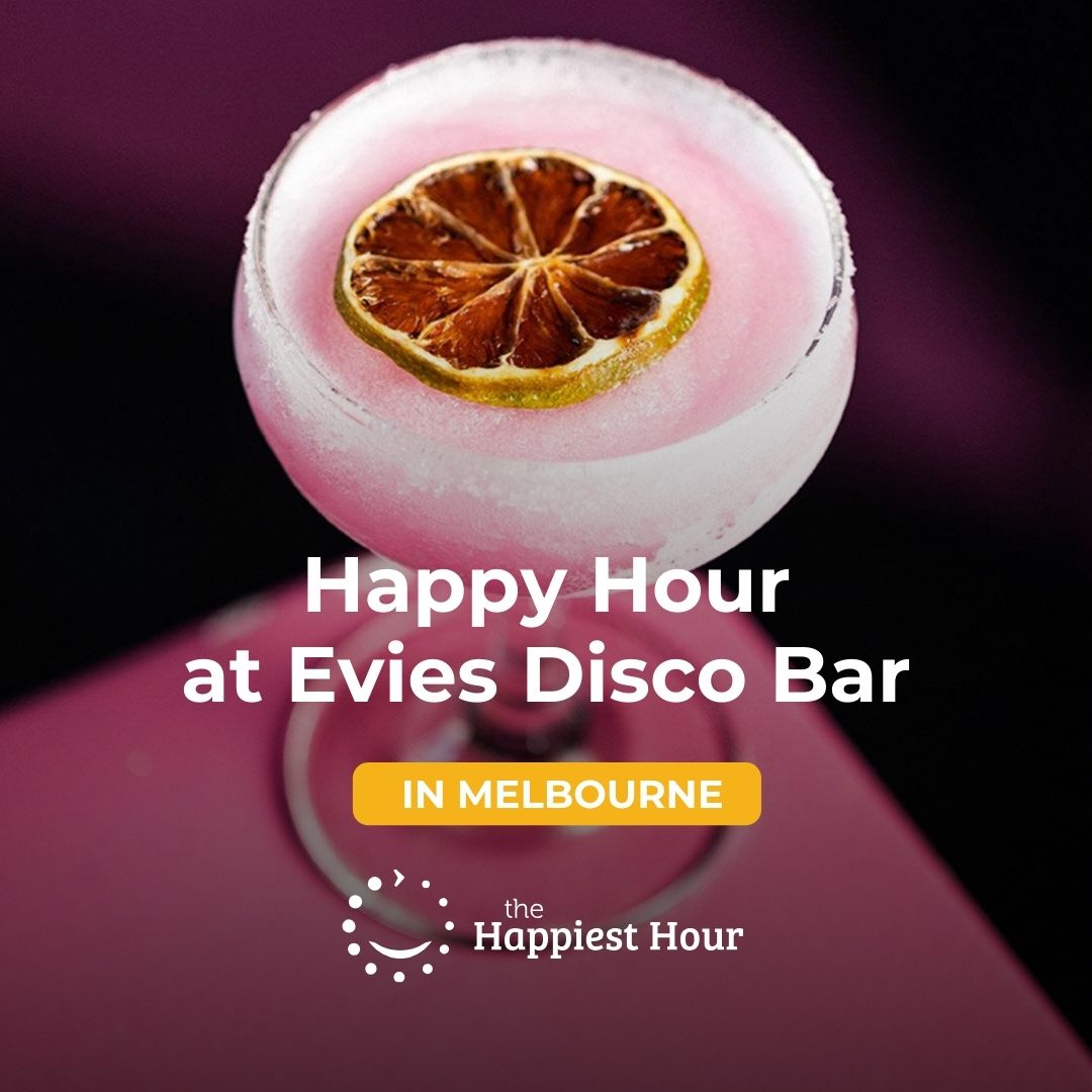 😁🥂Swing by for Happy Hour at Evies Disco Bar everyday from 4pm - 7pm! Wines &amp; Bubbles $6. Beers, Ciders &amp; Seltzers $6. Espresso Martinis $10🍷😁

Check it out right here🙂
thehappiesthour.com/venues/melbour…

#drinkspecials #melbournespecials #thehappiesthour #happyhour #behappy #happydays